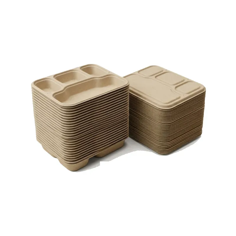 Chuk 4 CP Biodegradable Meal Tray with Lid 500pcs, Eco Friendly Food Plate for Parties, Catering & Family Events
