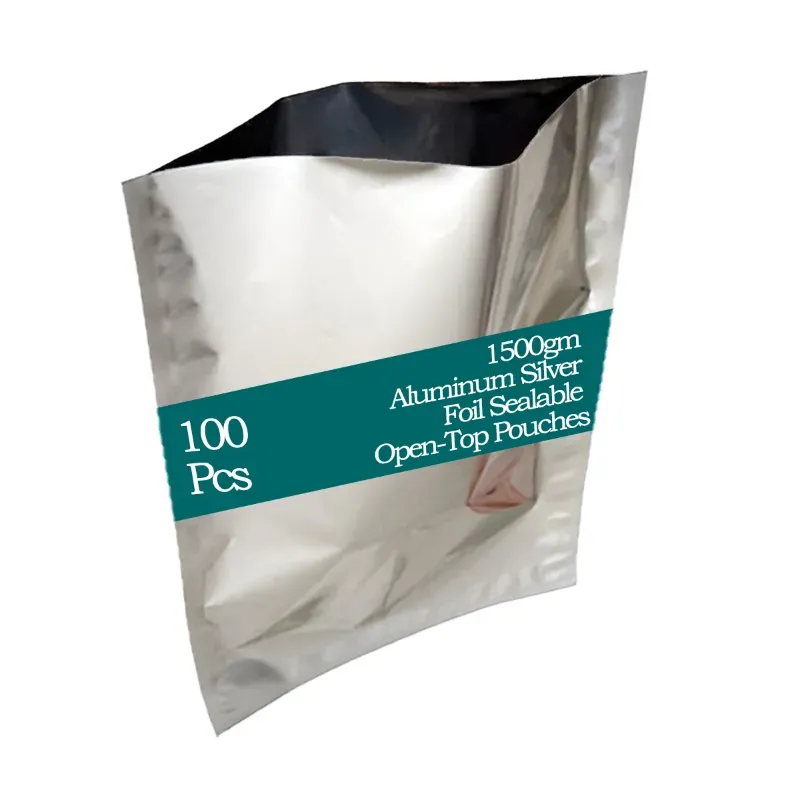 POCHEON 1500 g Aluminum Silver Foil Sealable Open-Top Pouches (Pack of 100)