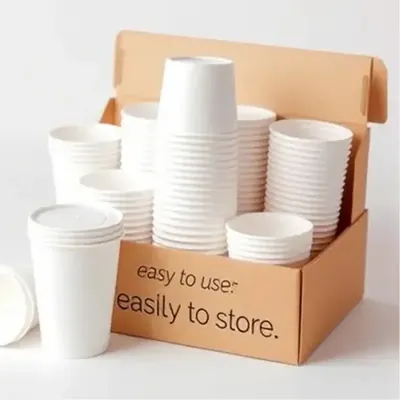 250 ml, 200 GSM White Single Walled Disposable Paper Cups (Pack-50 pcs)