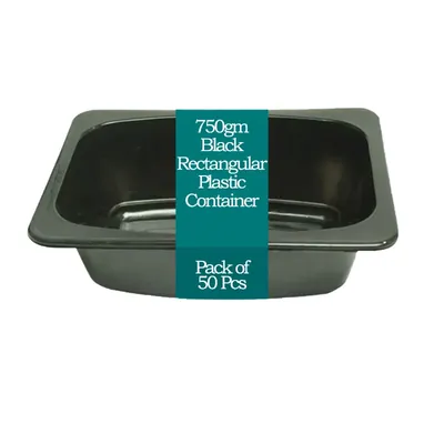 750 g Black Rectangular Plastic Container for Soan-papdi, Sweets, Fast Food Packaging (Pack-50 pcs)