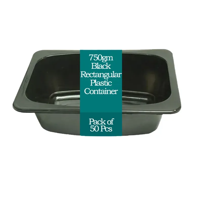 750 g Black Rectangular Plastic Container for Soan-papdi, Sweets, Fast Food Packaging (Pack-50 pcs)