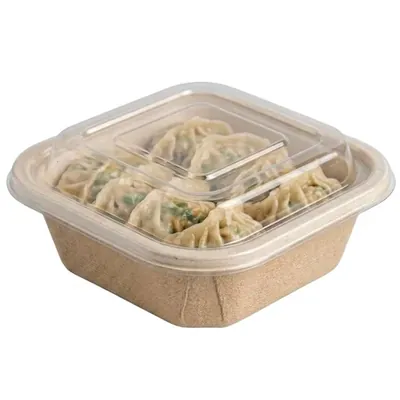 300 ml Disposable Square Kraft Paper Food Box with Lid 125 x 125 x 36 mm Fast Food Container for Restaurant Delivery (Pack-50 pcs)