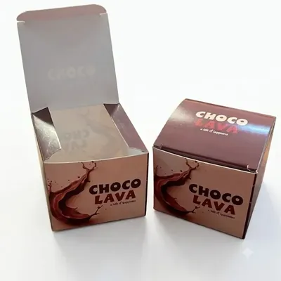 Square Choco Lava Cake Box 3 x 3 x 2.75 Inch, SBS Board Premium Bakery Packaging (Pack-50 pcs)