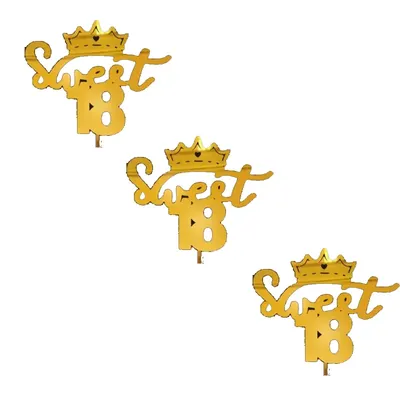 9, 18 Sweet 18 Gold Crown Cake Topper, Acrylic Metallic Finish for 18th Birthday Party (Pack-3 pcs) (Pack of 3)