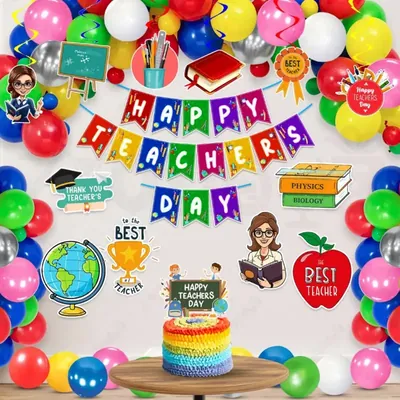 9, 18 Teachers Day Decor Kit, 300 GSM Banner Swirls Cardstock Cutouts Cake Topper, 39 Pcs in 1 Pack (Pack-3 pcs) (Pack of 3)