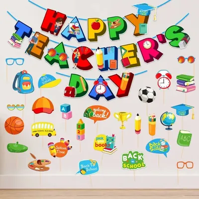 9, 18 Teachers Day Decoration Kit, HD Cardstock Banner & Photo Booth Props, 29 Pcs in 1 Pack (Pack-3 pcs) (Pack of 3)