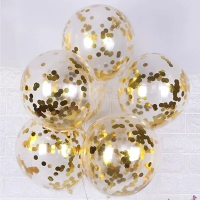 AMFIN x 20 Pcs Kit Transparent Balloons Bouquet Combo with Re Filled Gold Confetti & Ribbons for Celebration (Pack of 3)