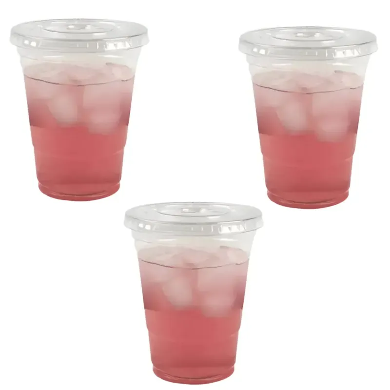 350 ml x 500pcs Clear PET Glass with Flat Lids, Juice & Beverage Glasses for Iced Coffee, Soda, Smoothies