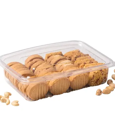 400 Pcs, 2000 ml Transparent Hinged PET Container for Meal, Snacks, Cookies Packaging