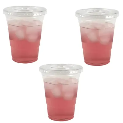 250 ml x 500pcs Clear PET Glass with Flat Lids, Juice & Beverage Glasses for Iced Coffee, Soda, Smoothies