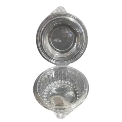100pcs, 350 ml Transparent Round Hinged Container for Dhokla, Burger and Snacks Packaging