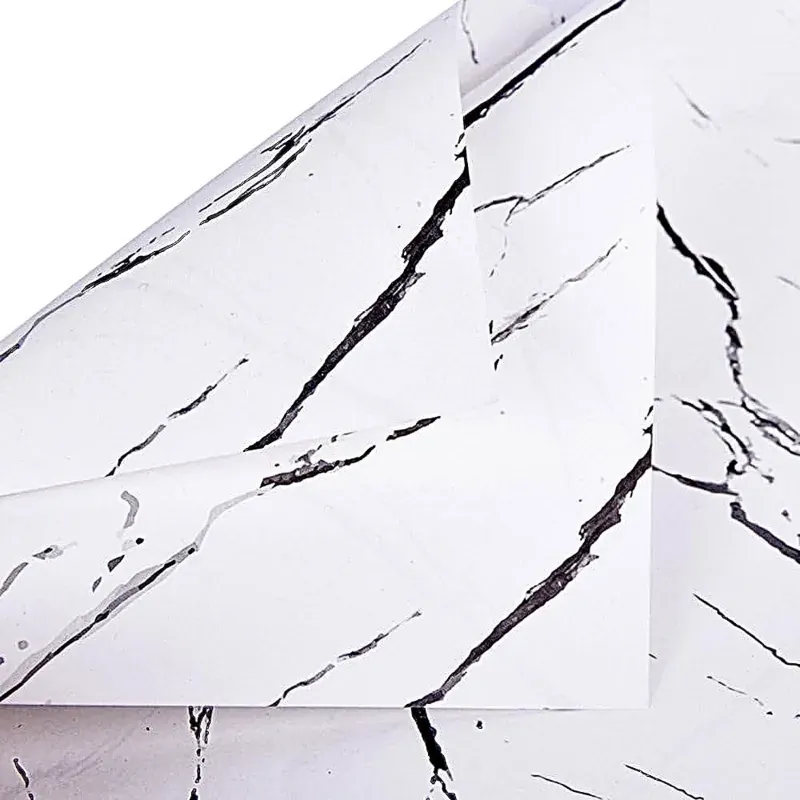 White & Black Waterproof Marble Flower Wrapping Paper Sheets, 20 Pcs, Pack of 2, Includes 3 Pull Bow Ribbons