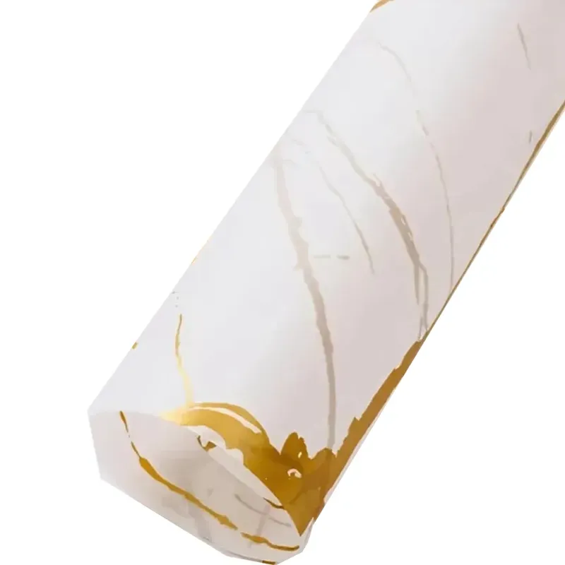 White & Gold Waterproof Marble Flower Wrapping Paper Sheets, 20 Pcs, Pack of 2, Includes 3 Pull Bow Ribbons