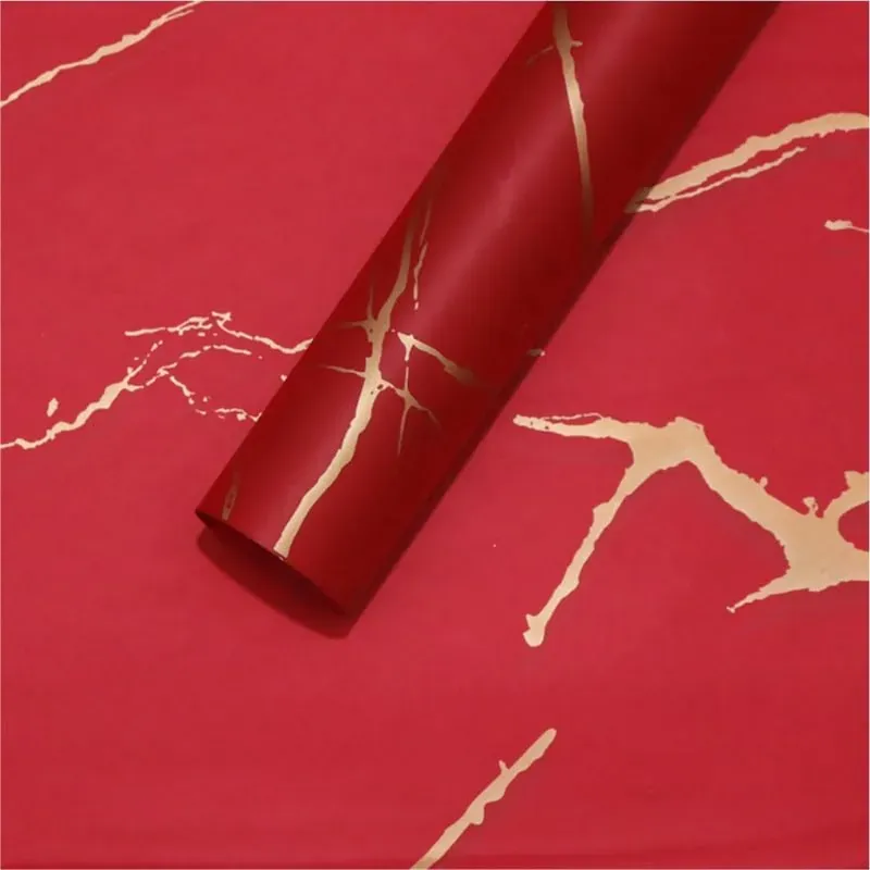 Red & Gold Waterproof Marble Flower Wrapping Paper Sheets, 20 Pcs, Pack of 2, Includes 3 Pull Bow Ribbons