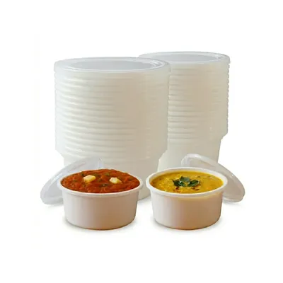 HORECA 500 ml Milky White Container with Airtight Lids, Microwave Safe, For Meal Prep, Takeaway and Food Delivery (Pack-50 Pcs)