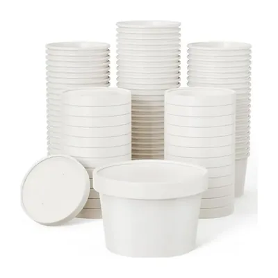 750 ml Disposable White Kraft Paper Containers with Lid 500 Pcs, Food Containers for Both Hot & Cold Food