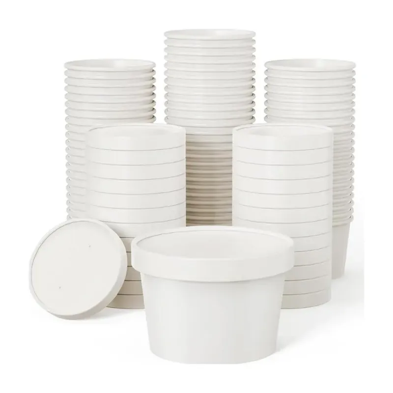 750 ml Disposable White Kraft Paper Containers with Lid 500 Pcs, Food Containers for Both Hot & Cold Food