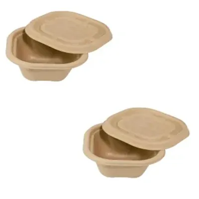 Chuk 1000 ml Biodegradable Delivery Container with Lid 1000pcs, Sugarcane Bagasse Bowl for Parties Family Events