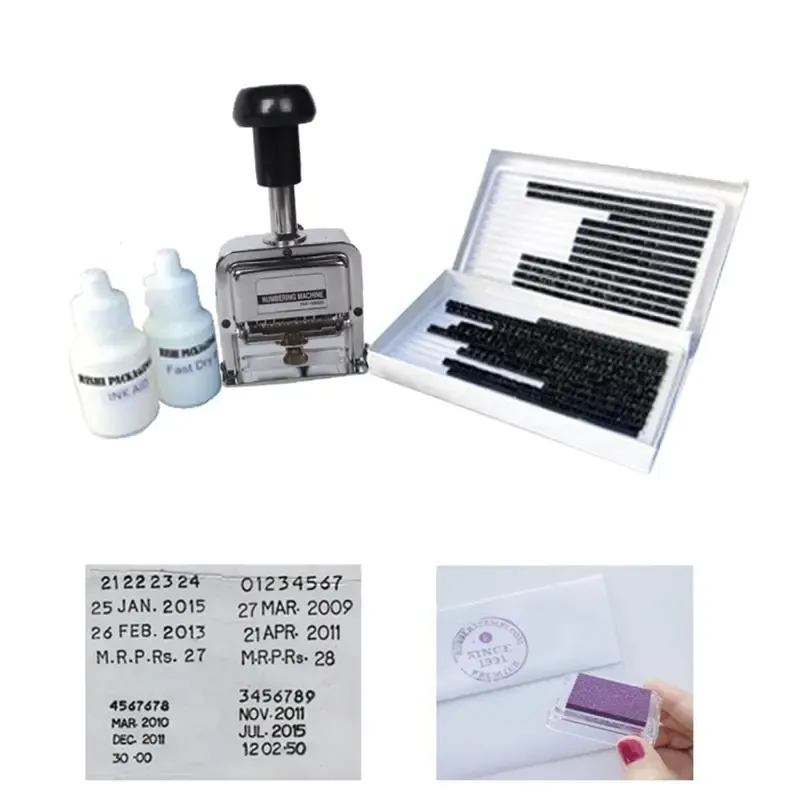 4 Lines Stainless Steel Manual Stamping Machine with Free Ink & Pad Softener
