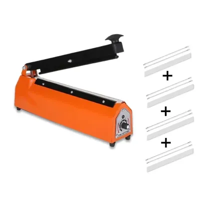 Ziffer 12 Inch Iron Body Impulse Heat Sealing Machine, Manual Plastic Bag Sealer with 4 Extra Heating Elements and Cloth