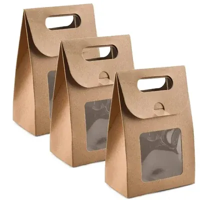 100 Pcs, Kraft Paper Carry Bag with Window for 1 Jar of Cookie, Honey