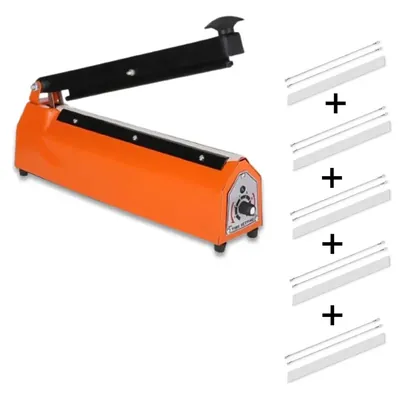 Ziffer 12 Inch Iron Body Impulse Heat Sealing Machine, Manual Plastic Bag Sealer with 5 Extra Heating Elements and Cloth
