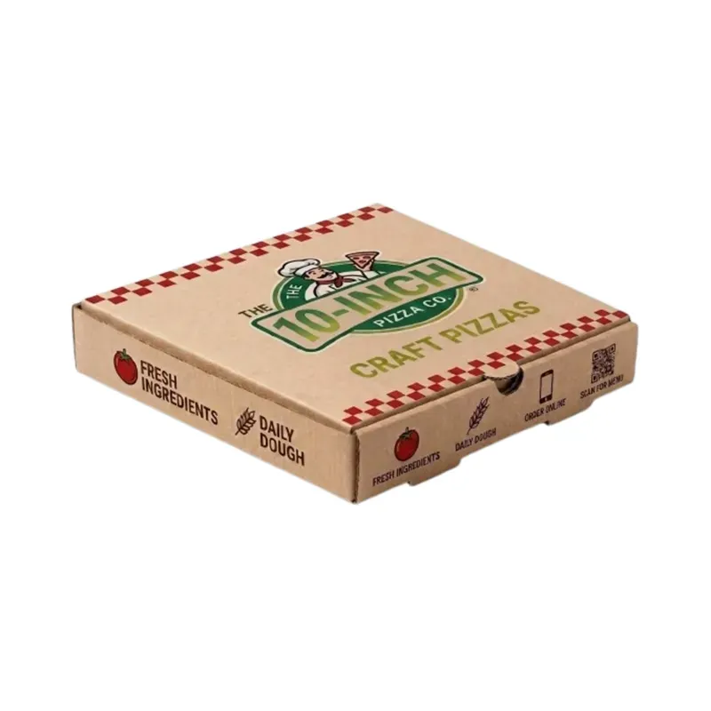 10 Inch 3ply Cardboard Kraft Paper Printed Pizza Box for Food Safe Takeaway Packaging (Pack of 100)