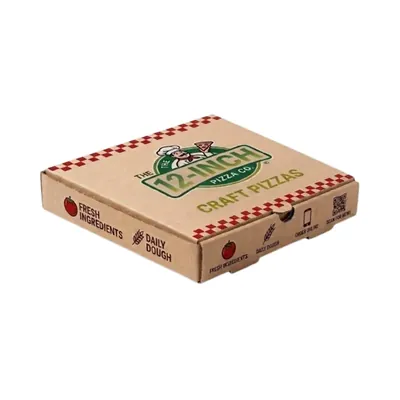 12 Inch 3ply Cardboard Kraft Paper Printed Pizza Box for Food Safe Takeaway Packaging (Pack of 50)