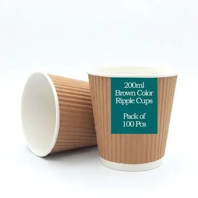 200 ml Brown Paper Ripple Cup Insulated Beverage Drinkware Pack of 100/200 Pcs (Pack-100 pcs)