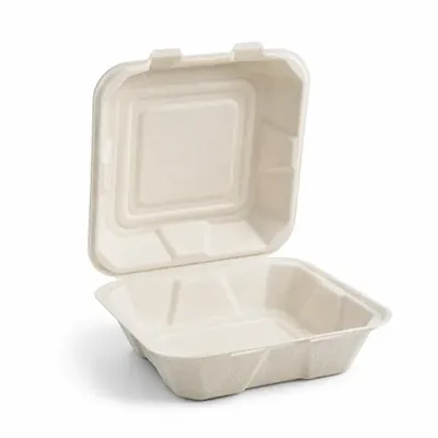 VEGNAR 8 x 8 Brown Sugarcane Bagasse Clamshell Boxes, Microwave-Safe Leak-Resistant Biodegradable Food Containers (Pack of 200)