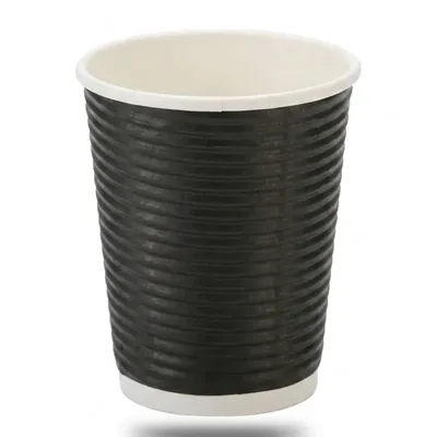 250 ml Regular, Disposable Standard Black Ripple Glass, 278+240 GSM for Picnic, Travel, Food Truck (Pack-1000 PCS)