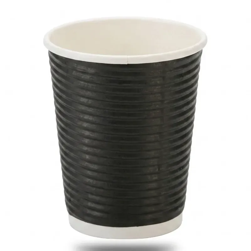 250 ml Regular, Disposable Standard Black Ripple Glass, 278+240 GSM for Picnic, Travel, Food Truck (Pack-1000 PCS)