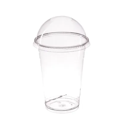 HORECA DISPOSABLE 250 ml Eco Compostable Cold Drink Clear Cups with Dome Lids for Smoothies (Pack of 100)