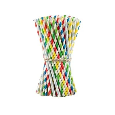HORECA DISPOSABLE 10 mm Pack of 300 Pieces Cocktail Cold Drink Juice Smoothie Biodegradable Multicolor Paper Straws Non-Bendable (Size-8 Inch)