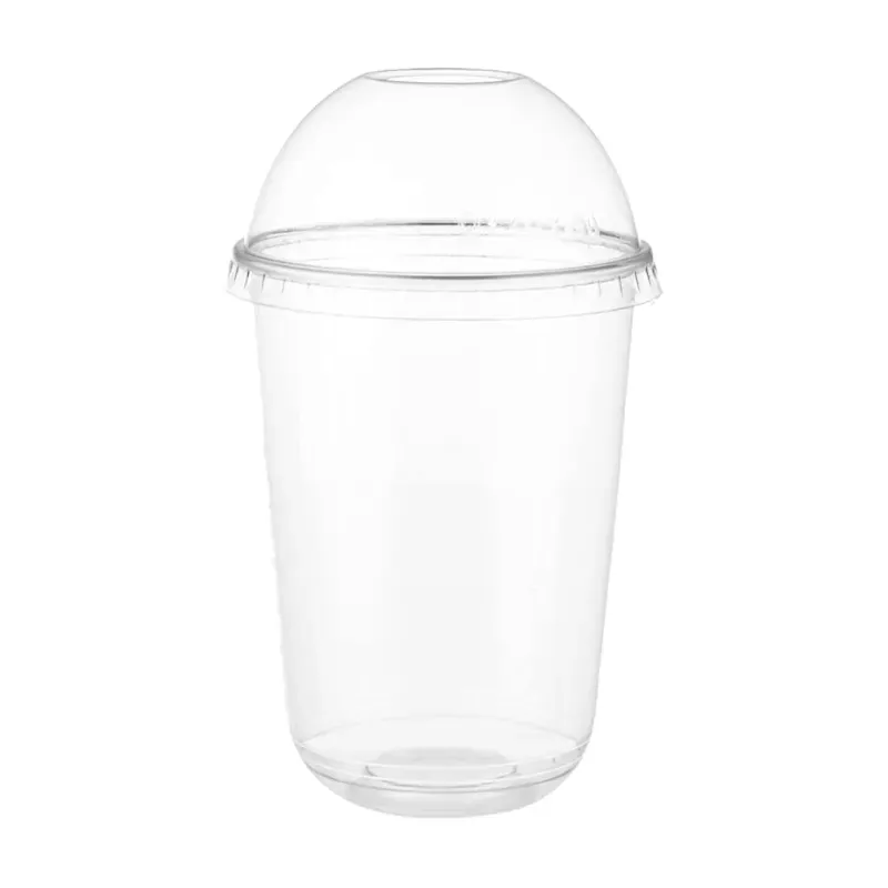 HORECA DISPOSABLE Deluxe 350 ml Cold Drink Serving Pack of 100 Transparent Clear Crack Resistant Plastic Glass with Dome Lids