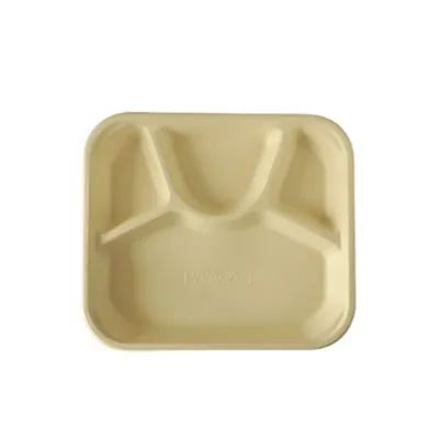PAAVAN 4-Compartment Sugarcane Bagasse Eco-Friendly Disposable Meal Tray With Lid (Pack-50)