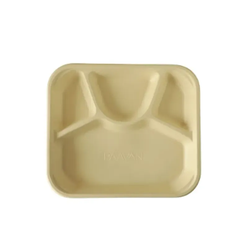PAAVAN 4-Compartment Sugarcane Bagasse Eco-Friendly Disposable Meal Tray With Lid (Pack-50)