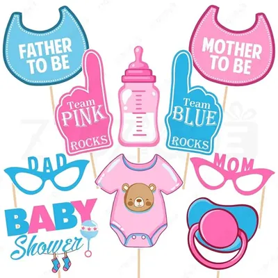 10-Piece Baby Shower Photo Booth Props Kit For Party Decorations Pink & Blue Glitter Reusable (Pack of 5)