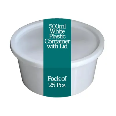 500 ml White Plastic Container with Lid For Food Delivery, Takeway and Storage (Pack-25 pcs)