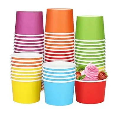 HORECA DISPOSABLE 50 ml Pack of 200 Disposable Paper Ice-cream Cups Multicolor Round Leak Proof Freezer Safe