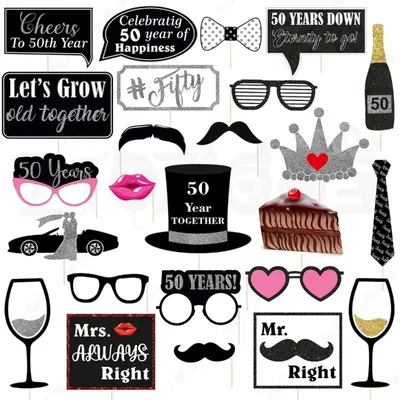 9, 18 Golden Jubilee Photo Booth Props Kit, 29-Piece in 1 Pack for 50th Wedding Anniversary Celebrations (Pack-3 pcs) (Pack of 3)