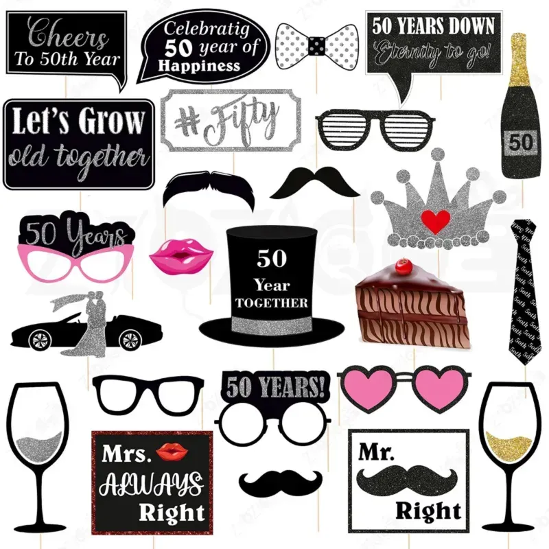 9, 18 Golden Jubilee Photo Booth Props Kit, 29-Piece in 1 Pack for 50th Wedding Anniversary Celebrations (Pack-3 pcs) (Pack of 3)