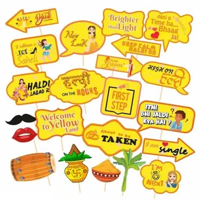22 Pcs Haldi Photo Props For Bride & Family 300 GSM Cardstock (Pack of 3)