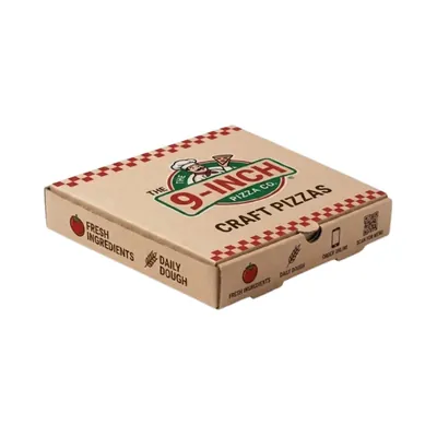 9 Inch 3ply Cardboard Kraft Paper Printed Pizza Box for Food Safe Takeaway Packaging (Pack of 50)