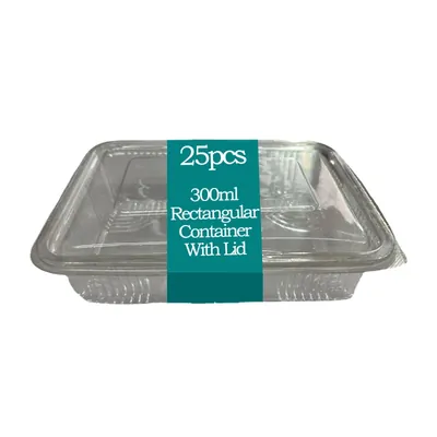 25pcs 300 ml Rectangular Transparent Container With Lid