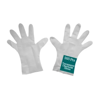 500 Pcs Transparent Disposable Gloves, HDPE, Food Safe, Universal Size, For Kitchen, Restaurant, Cloud Kitchen, Salon