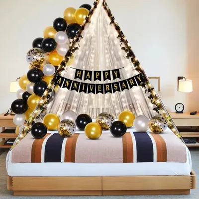 37 Pcs Canopy Tent Decor Kit Anniversary Backdrop Set with Gold, Black and White Balloons (Pack-3 pcs)