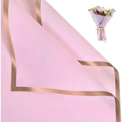 Pack of 2 FloralCraft 58 x 58 cm Bouquet Wrapping Paper Waterproof Gold Border Pink 20 Sheets 3 Pull Bows