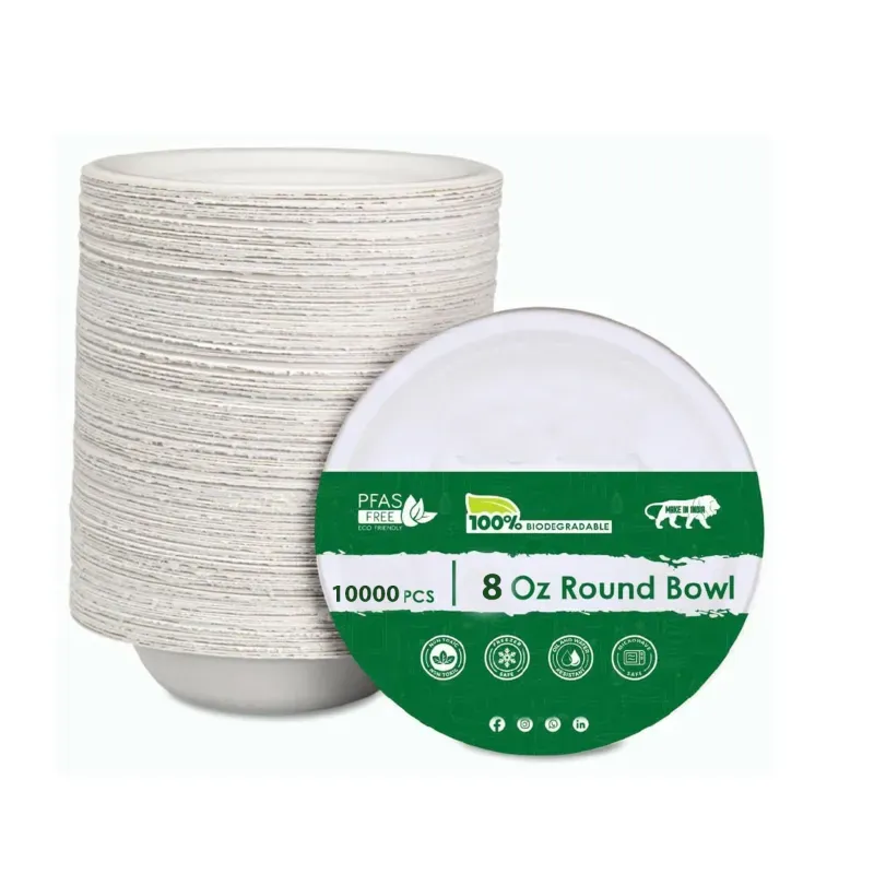 10000 Pcs, 8 Oz (240 ml) Premium Bagasse Round Bowl For Food Packaging and Takeaway