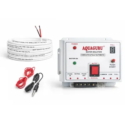 Aqua guru Semi Automatic, Metal Body Manual Start and Auto Stop Water Level Controller (Sensors & 20 m Wire Included)